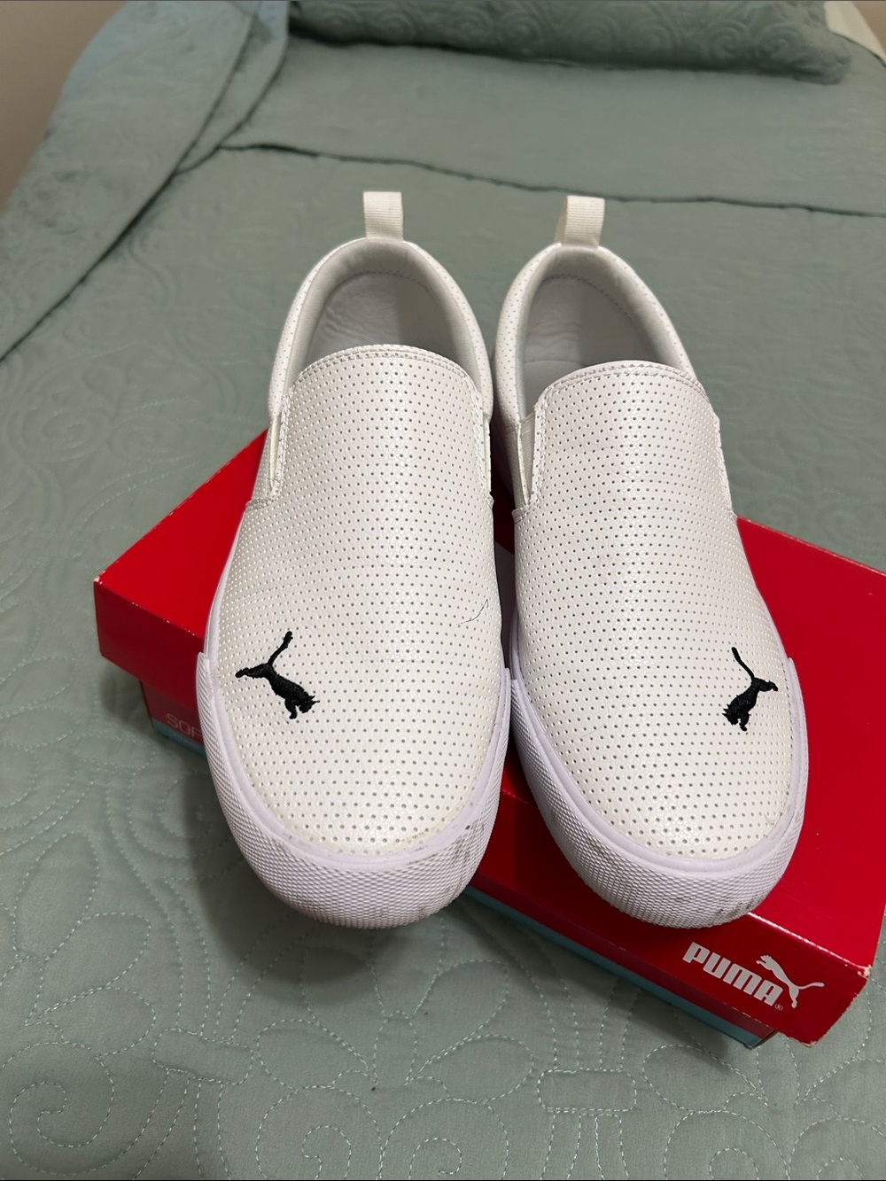 Puma White Slip-On Sneakers with Black Puma Logo